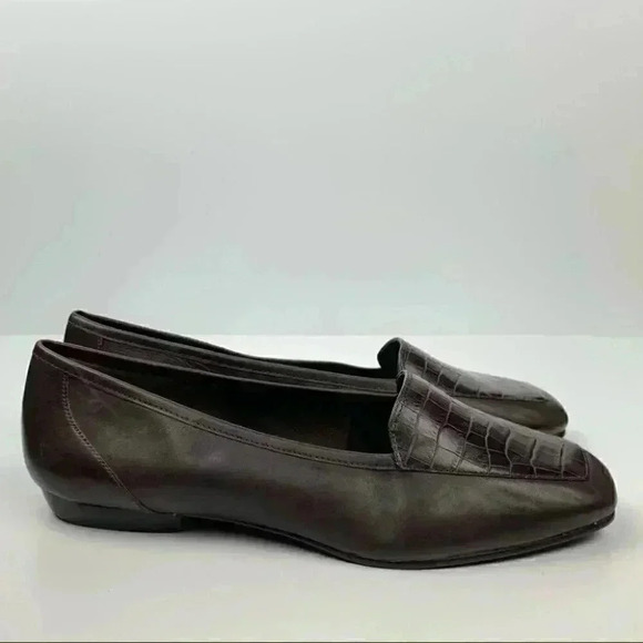 New Antonio Melani flats size 8 brown leather tortoise embossed smoking loafers - Picture 3 of 12